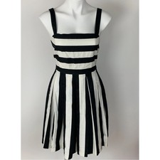 Loft Women's Sundress Black White Fit Flare Dress Skater Linen sz / 4 XS