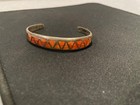 ANTIQUE NATIVE AMERICAN STERLING SILVER ZUNI CUFF BRACELET 17 GRAMS ORANGE SHELL — photo 7