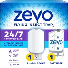 Zevo Flying Insect Trap & Cartridge - Plug in Fly Trap & Indoor Bug Catcher for 