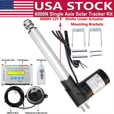 Complete 6000N Single Axis Solar Tracker System W/ 8'' Linear Actuator Controller