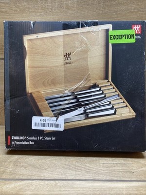 J.A HENCKELS Zwilling Stainless 8-Pc Steak Knife Set & Wood Case 39130-850 New