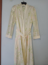 Vintage Satin Robe Sears At Home Wear Full Length Belted Cream Pink Flowers USA