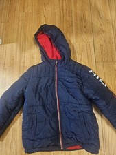 Tommy Hilfiger Puffer Coat Jacket Blue Full Zipper Hooded Youth Sz 10 12 Medium