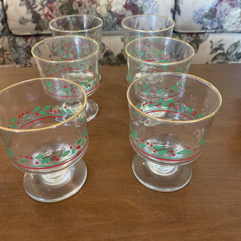1987 Arby's Christmas Holiday Parfait Glasses Set of 6 Libbey Dessert Glasses
