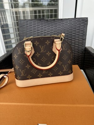 Louis Vuitton Monogram Mini Top Handle Bag Brown Gold Hardware Dust Bag Pouch