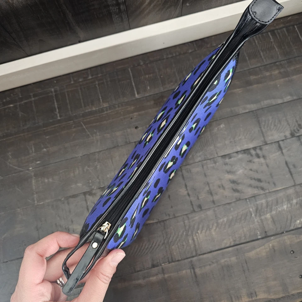 Kate Spade Delgado Universal Azul Emperador Leopardo Cosmético Maquillaje Bolsa Manga Cremallera Foto 4 de 4