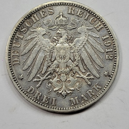 1912 Germany Prussia Silver 3 Mark Drei Mark Kaider Wilhelm II Nice *V342