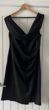 ASOS Curve Black Fallen Shoulder Pleat MIDI Little Black Dress Size 24