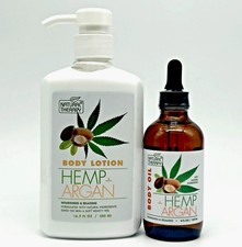 Natural Therapy Hemp  Argan Body Lotion 16.9 oz  Body Oil 4 oz 