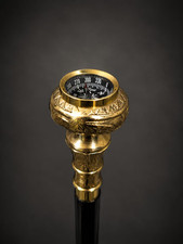 Handcrafted Brass Compass Handle Walking Cane Antique Gentleman's Wooden cane