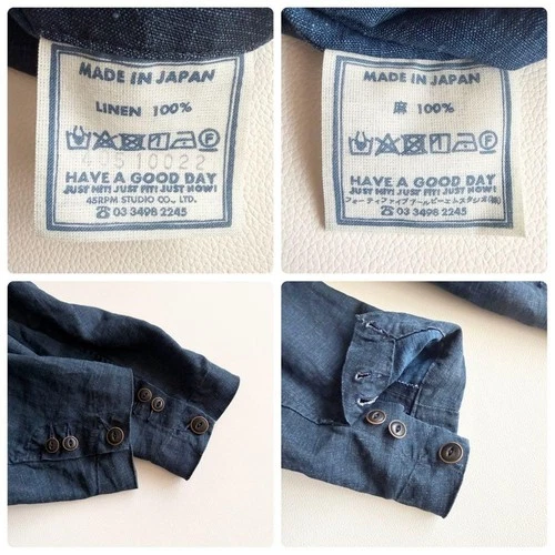 45R / 45rpm Linen Tailored Jacket Indigo Blue Size-L Excellent image 9