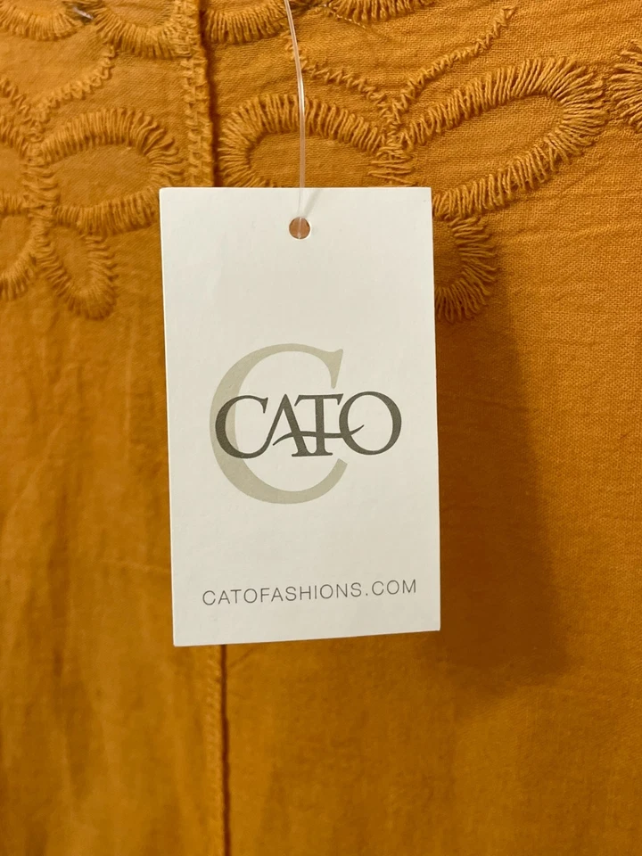 Blusa amarilla Cato 22/24 para mujer Top túnica de algodón floral crochet encaje ribete boho Foto 3 de 4