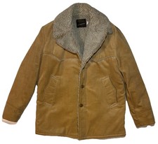 Vintage JC Penney Men 44 Corduroy Rancher Jacket Sherpa Lined Western Chore Coat