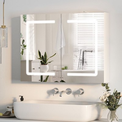 24'' x 32'' Large Bathroom Mirror Medicine Cabinet with LED Lights Wall Mounted