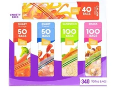Zip Bags, Food Storage Variety Pack, 340 ct.