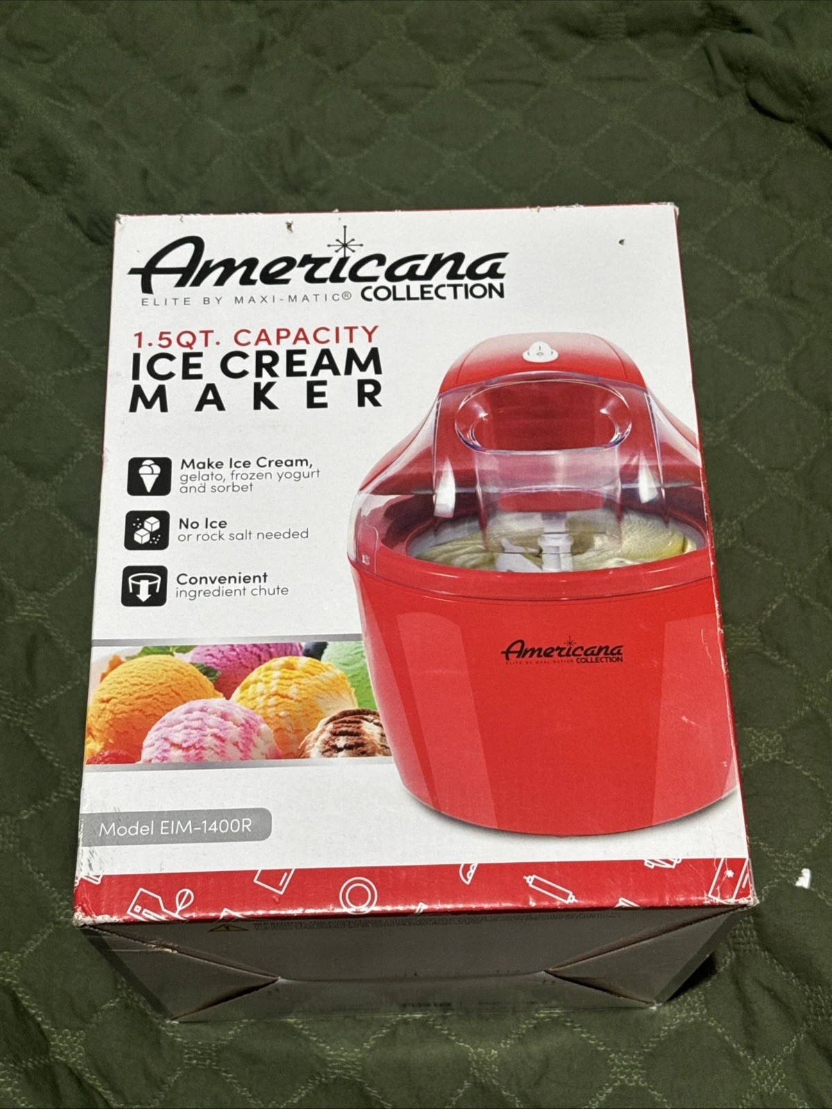 NIB Americana Elite By Maxi-Matic Collection 1.5QT Ice Cream Maker Red EIM 1400R
Opens in a new wind