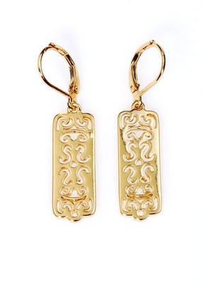 Andrea Gold-Plated Geometric Filigree Drop Earrings. Lead Free & Nickel Free.