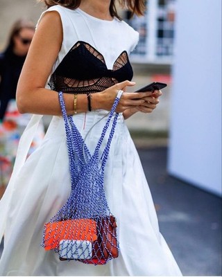 OLD CELINE Phoebe Philo Mesh Net Bag Tote Blue White Novelty 