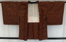 Japanese Vintage Kimono Haori Jacket Silk Brown Tumugi Traditional Authentic30in