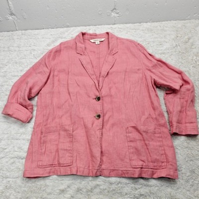 Coldwater Creek Womens PXL Blazer Jacket Pink Linen Lagenlook Minimalist Coastal