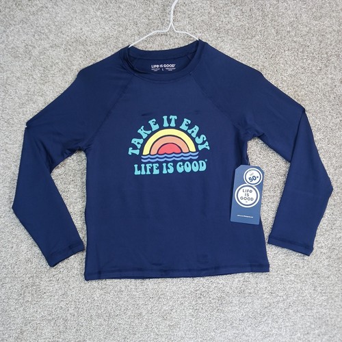 Life Is Good Sun Shirt Kids L Blue Take It Easy Long Sleeve Beach Waves UPF 50