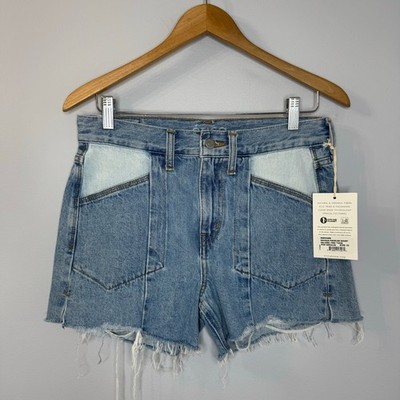 Etica Savana Paneled Relaxed Raw Hem Denim Shorts Galera Two Tone Sz 25