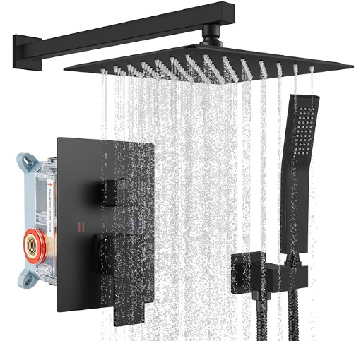 Luxury Matte Black Rainfall Shower System – High Pressure 10-Inch Square Shower