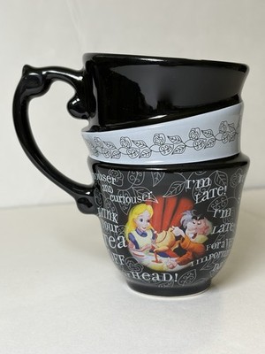 Disney Parks Alice in Wonderland Stacked Mug Black White Mad Hatter Tea Party