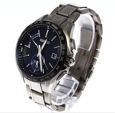 Seiko Brightz SAGA235 8B63-0AB0 Radio Solar Titanium Day Date Black Dial Watch