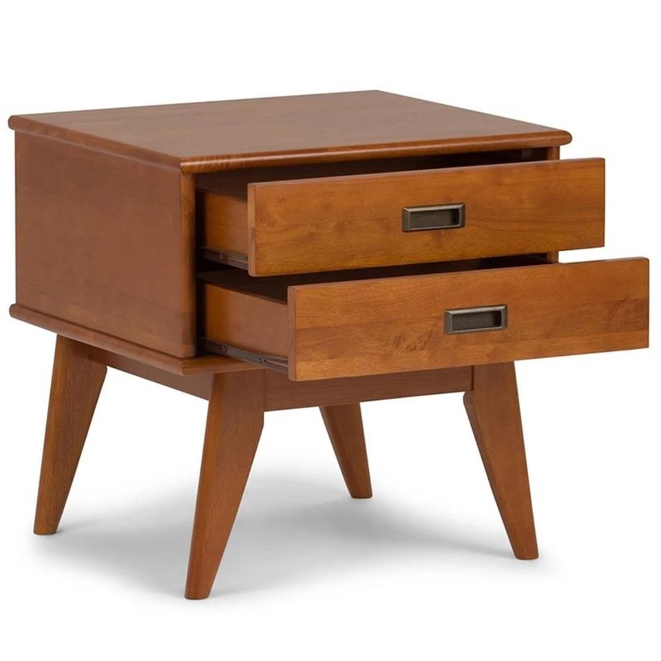 Draper 22 inch Wide SOLID HARDWOOD Rectangle Modern End Side Table in Teak Brown - Image 3 of 4