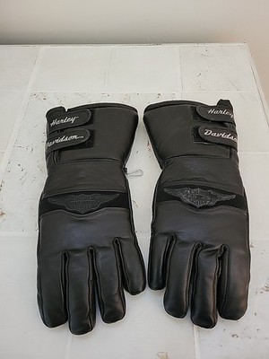 Vintage Winter Harley Davidson Black Leather Gauntlet Gloves Thinsulate Medium