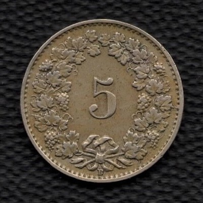 1931-B Switzerland 5 Rappen Head of Libertas Copper-Nickel Coin