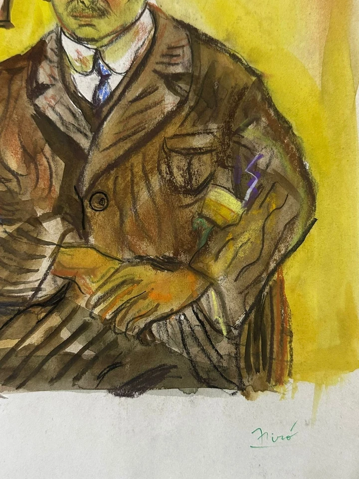 desenho e pintura de joan miro em papel antigo assinado carimbado vintage - Imagem 3 de 3