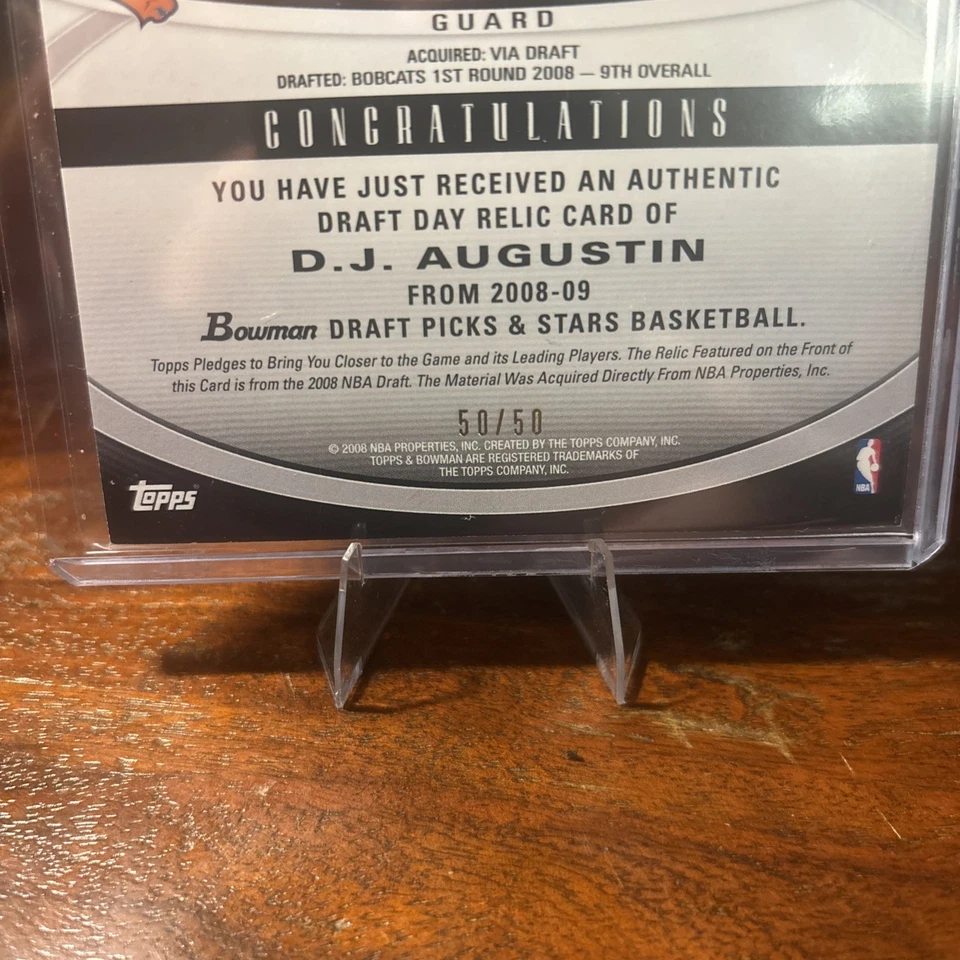 2008-09 Bowman Draft Picks & Stars Blue 50/50 DJ Augustin #DDIR-DJA Rookie RC - Image 3 of 3