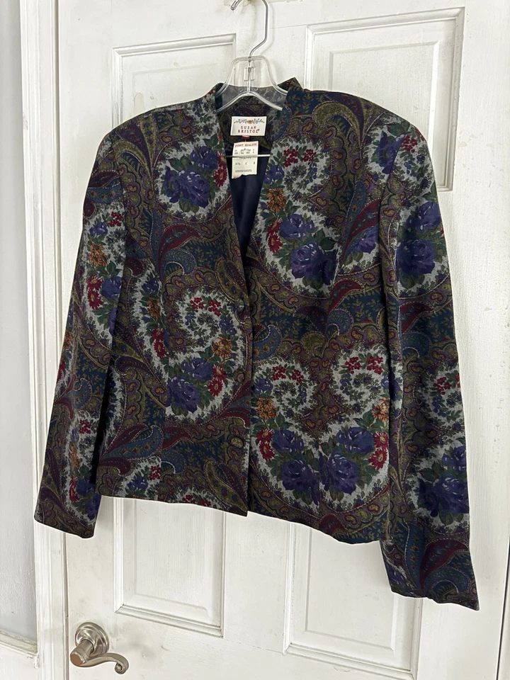 Chaqueta Blazer Academia De Colección Nueva con Etiquetas’s Susan Bristol Años 90’s Mujer’s Talla 14 Floral Paisley Foto 2 de 4
