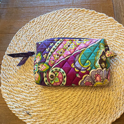 Vera Bradley Fabric Quilted Zipper Makeup Bag Purple Green Pink Multicolor