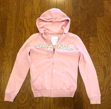     M    AEROPOSTALE    LOGO    SWEATSHIRT HOODY    HOOD ZIP PINK COTTON