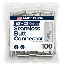 100 Pcs, Butt Connectors, Non-Insulated, 12-10 Gauge, Pure Copper