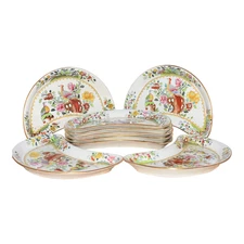 Antique Spode Copeland T. Goode & Co Flowers & Pheasant Birds Crescent Plates