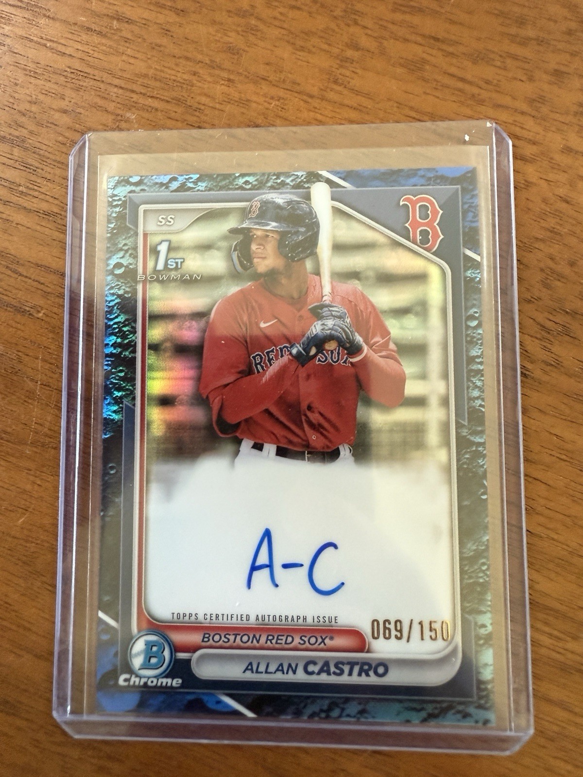 2024 Bowman Chrome 1st Allan Castro Blue Lunar Crater Auto /150 Red Sox