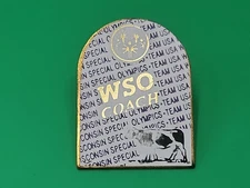 WSO Wisconsin Special Olympics Coach White Gold Tone Lapel Pin Button Badge Cow