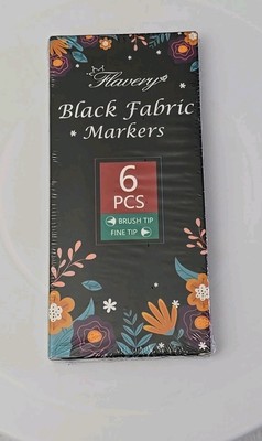 Black Fabric Markers 6 Pack - Dual Tip Fabric Markers for Clothes, Permanent