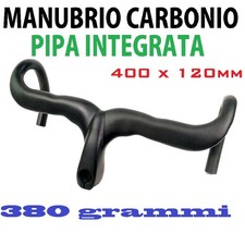 MANUBRIO +ATTACCO PIPA INTEGRATA FIBRA CARBONIO PIEGA AERO BICI CORSA 40 x 12 cm