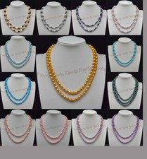 Lots 2 Rows 8mm Multi-Color South Sea Shell Pearl Round Beads Necklace 17-19''