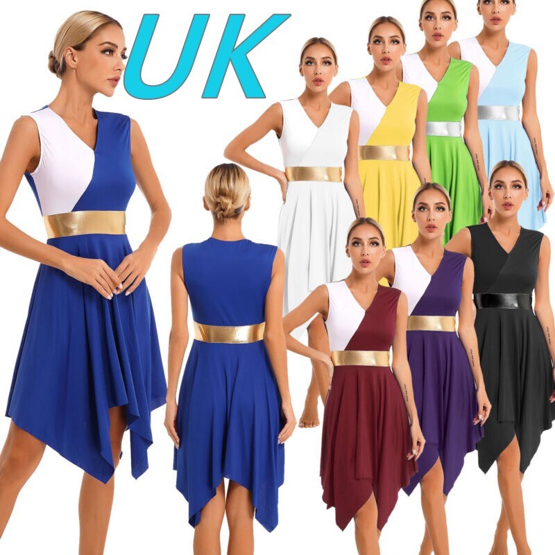 Women's Metallic Color Block Asymmetrical Dance Dress Liturgical Lyrical Costume