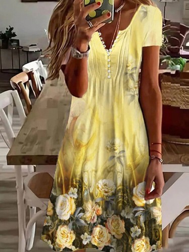Damen V-Ausschnitt Sommerkleid Festtagskleid A-Linie Midikleid Strandkleid Freizeit - Bild 11 von 19