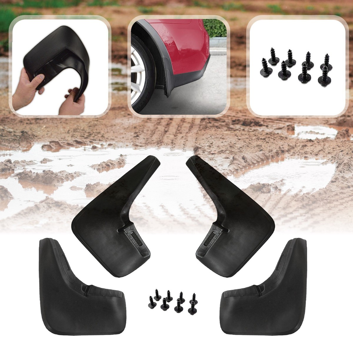 Schmutzfänger Set Für Nissan Qashqai J11 2014-2021 - 4-teilig, Schwarz, TPE Material
