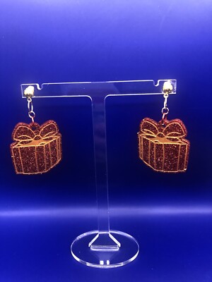 Handgefertigte Ohrringe-Weihnachten-Pakete-Gold-Rot-Glitzer-Party-Kostüm