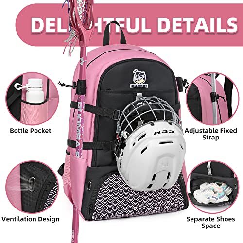 Lacrosse Backpack Lacrosse Bags with Stick Holders Field Black