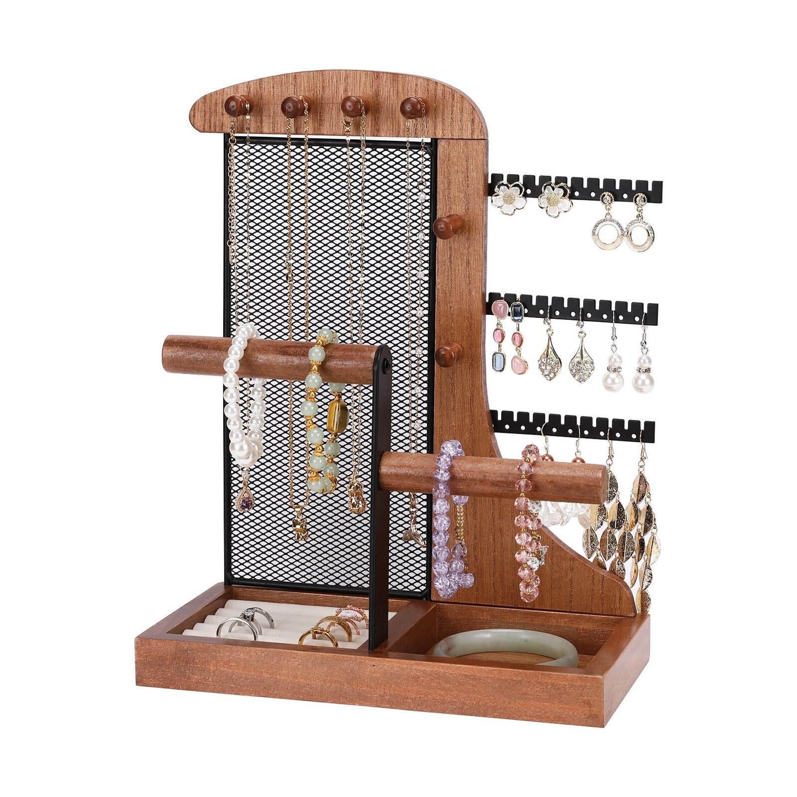 Velvet Jewelry Organizer with Ring Tray & Sturdy Metal Frame for Necklaces Earrings-image